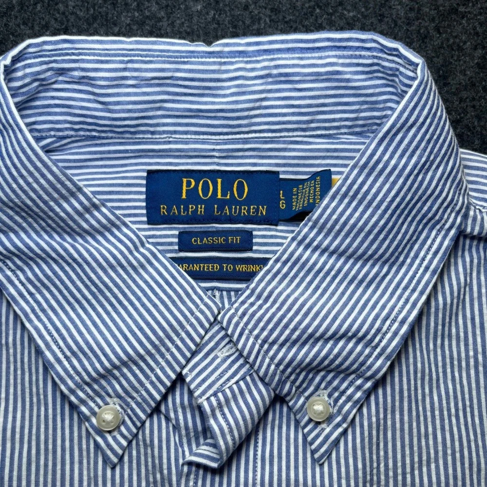 Polo Ralph Lauren Button Down Mens L Blue New Seersucker Stripe Classic Fit